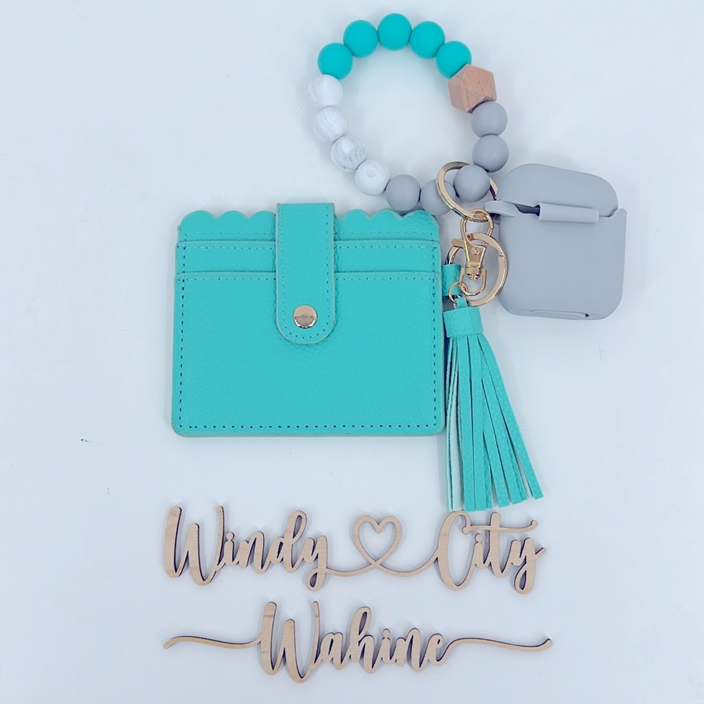 NWT Keychain Wallet Wristlet with AirPod case-Teal